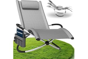 ELONEO Chaise Longue à Bascule Extérieure avec Pochette, Relax Fauteuil Jusqu’à 180 kg, Transat Bascule Jardin Résistant aux Intempéries, Bain de Soleil Balcon et Terrasse, à Carreaux Gris