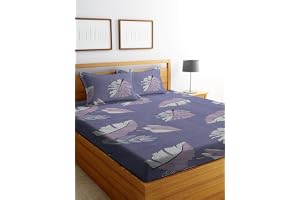 DECORUM Glace Cotton Fitted 1 Bedsheet King Size (72"x78") All Around Elastic Cotton Feel 2 Pillow Covers (17"x27") Fits Up to 8" Mattress 200-220 TC Printed Double Bed Sheet Set