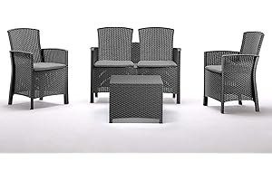 BICA Set Lido 2 Storage - Set Mobili da Esterno 2 Poltrone, 1 Sofa 2 posti, Tavolino Contenitore e Cuscini per la Seduta, Grafite