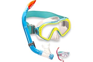 AQUAZON Starfish Set de Snorkel, Set de Buceo, Gafas de Snorkel con Cristal Templado, Silicona, Snorkel con Parte Superior Semi Dry para niños, Adolescentes de 7-14 años