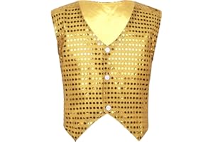 Agoky Kids Girls Boys Shiny Sequins Sleeveless Jacket Waistcoat Vest Jazz Hip Hop Ballet Dance Performance Costume