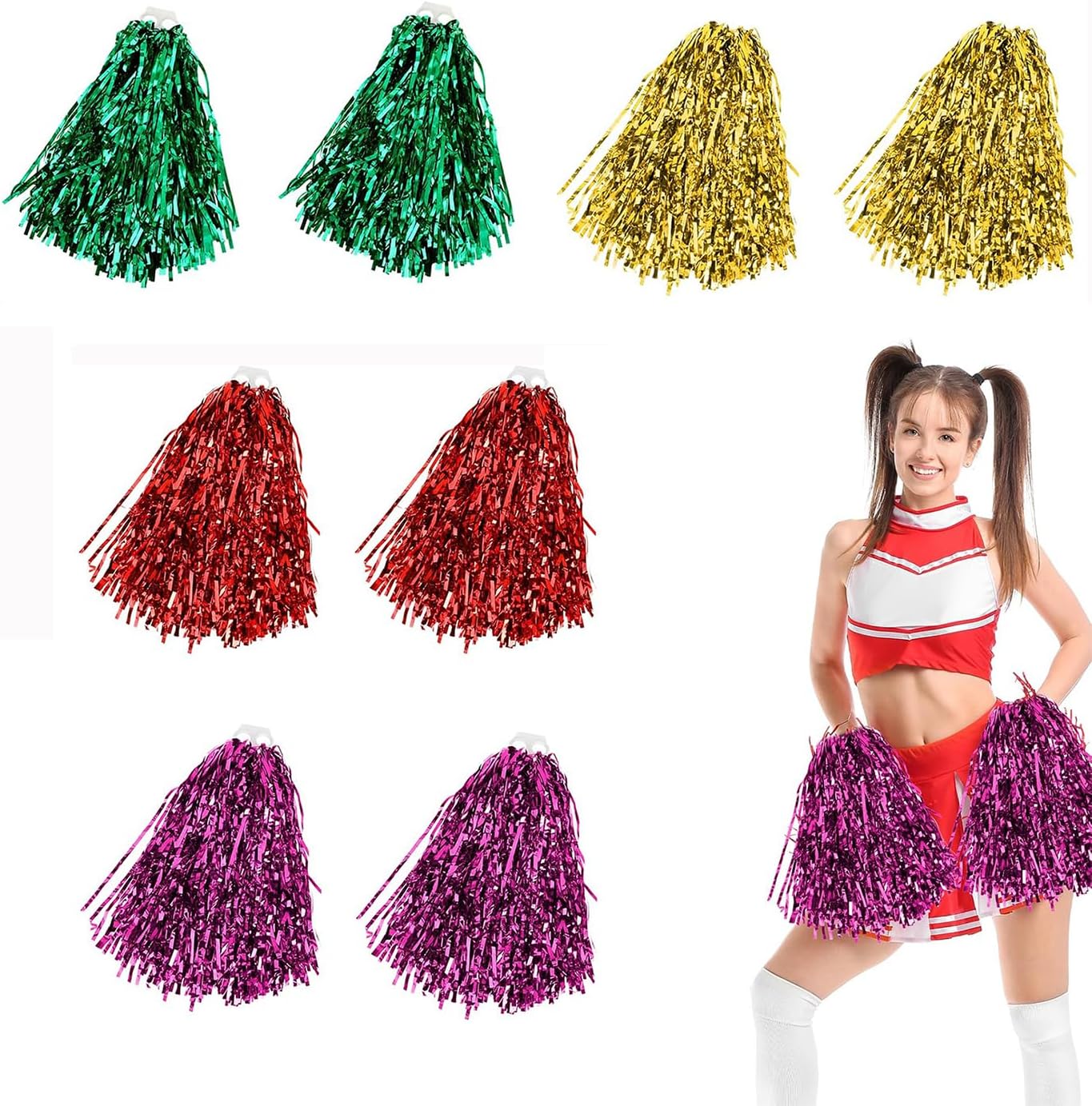 Wxinsheng Pompones para Animadoras,8PCS Cheer Leader Poms Animadora Poms Pompones de Plástico para Reuniones Deportivas,Competiciones Deportivas,Celebraciones Navideñas(4 Colores)