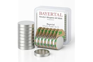 Bayertal® Neodym Magnete 10x2mm – 60 Stück, N52 Extra Stark mit 3M Kleber – Mini Magnete selbstklebend für Magnettafel, Whiteboard, Kühlschrank, Büro, Werkstatt & Haushalt – Haftet auch ohne Metall
