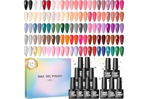 COSCELIA 60pcs Vernis Semi Permanent Paillettes Blanc Rose Rouge Marron, 55 Couleurs Vernis Semi Permanent Gel UV LED + 5 Base et Top Coat, Soak Off UV LED Vernis à Ongles pour Nail Art Manucure