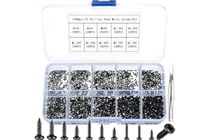 PEYGRE 1200 Stk Selbstschneidende Schraubenset, Kleine Schrauben Set,M1 M1.2 M1.4 M1.7 Mini Kreuzschlitzschrauben mit Linsenkopfschrauben Sortiment Set für Elektronik Uhrmacher Brillen Schrauben