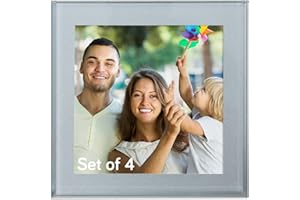 ADVENTA Coasters, Photo Frame 8 x 8 cm (3.1 x 3.1 inch) Coasters Set of 4, Toughened Safety Glass Coaster, Non Slip Personalised Coaster or Home Decor (Silver)