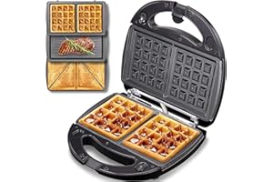 Yabano Sandwiches Toaster 3 in 1 Toastie Makers Waffle Maker Machine & Panini Maker Grill with Detachable Non-Stick Plates, LED Indicator Lights, Cool Touch Handle, Dishwasher Safe, 800W