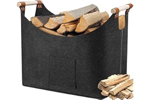 YCXXKJ Holzkorb FüR Kaminholz, Kaminholzkorb Filzkorb Extra Dicker Filz & VerstäRkte Griffe | Holzkorb Filztasche Faltbar Auch Als Einkaufskorb Auto & Aufbewahrungskorb FüR Holz Zeitungen Kaminholz (Schwarz)