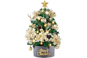 Joyhoop Mini Arbol de Navidad 60 cm, 24inch Pequeño Árbol de Navidad Artificial de Mesa, con árbol de delantal Piñas Estrellas Adornos de Navidad, para la Decoración del Hogar de la Fiesta de Navidad.