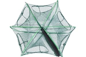 WATDENYFINE Eine Angeln Reuse mit 6 Löcher, Faltbare Krebsreuse Fische Angeln Fischernetz Wurfnetz zum Fischen Fischreuse Krebsfalle Köderfischreuse Senke Fischfalle Fischer Netz 6 Löcher Setzkescher 40cm