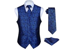 Enlision Chaleco de Vestir Hombre Boda Jacquard Paisley Elegante Chalecos Traje Corbata y Pañuelo Floral de Fiesta
