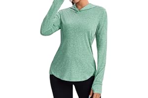 Gyabnw Damska koszulka sportowa z długim rękawem, z otworami na kciuki i odblaskowym tyłem, do biegania, jogi, fitnessu, ochrona przed słońcem, odzież aktywna