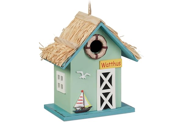 Relaxdays Cabane à Oiseaux au Design Maritime, décorative, en Bois, Suspendre, HLP : 24,5 x 19 x 13,5 cm, Multicolore
