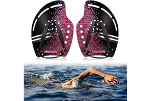BOOSTEADY Pagaie da nuoto curve, pagaie da nuoto a mano con cinghie regolabili, paddle da nuoto per allenamento di forza superiore del corpo in nuoto, blu/giallo/rosa