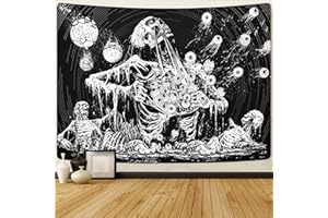 Yrendenge Gobelin z czaszką do sypialni, estetyczny, mistyczne oko, szkielet, wiszący, gotycki, czarno-biały, dekoracja ścienna do sypialni, salonu, akademika, 83 x 59 cali (210 x 150 cm)