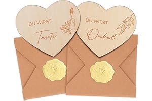 AAHYZZON Schwangerschaft verkünden mit 2 Herz Holz Scheiben | Überraschung Umschläge zur Schwangerschaftsverkündung | Du wirst Tante/Onkel, Schwangerschaft verkünden Tante & Onkel
