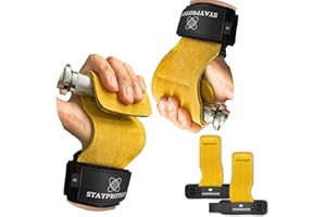 STAYPROTECH Leather Gym Grips & Lifting Straps – Adjustable Hand Grips for Weight Lifting, CrossFit, Powerlifting, Gymnastics, Pull-Up Grips with Wrist Support Straps for Men & Women.