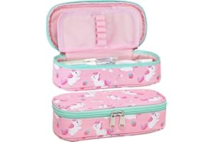 Bagseri Pencil Case for Girls - Large Capacity Pencil Case with Double Zip Closure Stationery Cute Pencil Bag Desk Organizer for Kids (Pink Unicorn)