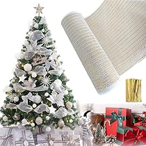 Nastro Natalizio In Rete Poliestere Bianco 26cm X 3m - Per Albero Di Natale, Ghirlande, Decorazioni Fai Da Te