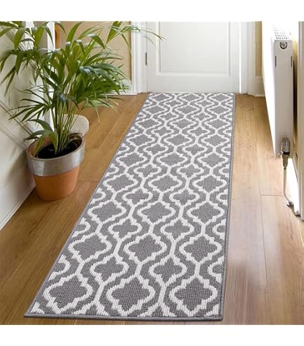 Grauer Teppichläufer 50x120cm - Abstrakt Design Rutschfest & Waschbar Für Flur