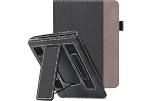 WALNEW Stand Case for 7" All-New Kindle Paperwhite 12th Generation (2024 Released) and Kindle Colorsoft Signature Edition, Two Hand Straps Shell PU Leather Cover with Auto-Wake/Sleep (Black)