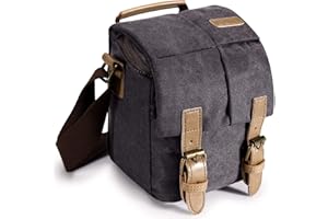 S-ZONE Waterproof DSLR Camera Bag Shoulder Messenger SLR Lens Bag Shockproof Canvas Leather Trim Vintage Camera Case Cube with Strap Crossbody