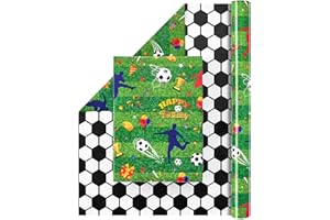 WERNNSAI Football Wrapping Paper - 1 Roll Football Birthday Wrapping Paper Boys Kids Soccer Gift Wrap for Men Birthday Present Packing Decor Green 43.2cm x 10m
