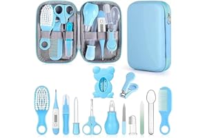 BLAUHAUS Trousse de Soin Bébé Naissance – Trousse de Toilette Bébé avec Brosse, Peigne, Coupe-Ongles, Thermomètre, Doigt Brosse à Dents, Brosse Ongle – Pour Nouveau-Né Fille Garçon