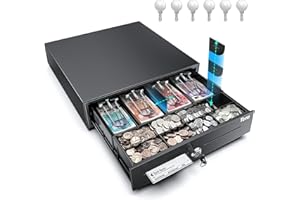 Tera Adjustable Cash Register Drawer 16": 4 Bill 8 Coin Tray with Removable Dividers 6 Keys Auto Open Key-Lock RJ12 Interface Media Slot for POS System Retail Business M415