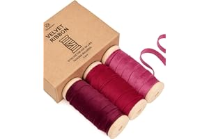 Vitalizart Burgundy Velvet Ribbon Set 3/8" x 5Yd x 3 Rolls Red Series, Wooden Spool, Fabric Trim for Christmas Wreath Decoration, Handmade Craft, Ornaments, Gift Wrapping & Bow Making