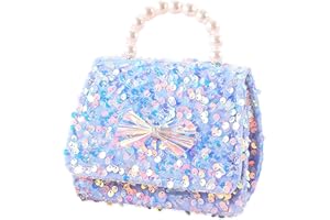 Anopo Little Girls Bowknot Purse Microfiber Sequins Shoulder Crossbody Bag Pearl Top Handle Glitter Wallet Handbag for Kids