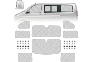SOEKODU Cubierta Pantalla Ventana Delantera Reemplazo para VW T5 T6 LWB, 8 Piezas Juego de Protector de Parabrisas, Juego de Ventana de Persiana Térmica Interior con Bolsa Almacenamiento, 100% Oclusión
