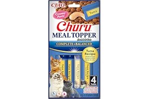 Churu Meal Toppers by INABA Cat Treat - Tuna Recipe (4 x 14g) / Soft & Creamy, Delicious & Healthy Purée Food Topper, Natural, Grain Free, Wet Cat Food
