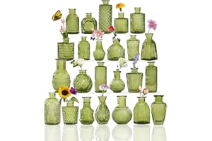 Sawoake Lot de Petits vases en Verre Transparent avec couvercles pour décoration de Table, Mariage, réception, Maison, Bouteilles Vintage (Vert, 24)