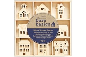 PAPERMANIA Bare Basics - Houses Wooden Shapes - 45 Pieces