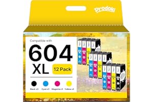 Prodoki 604 XL Cartouche Compatible pour Cartouche Encre Epson XP 2200 pour Cartouche Encre Epson 604 XL pour Expression Home XP-2200 XP-2205 XP-3200 XP-4200 Workforce WF-2910DW/2930DWF (12 Pack)