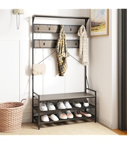 COSTWAY Kapstok met zitbank en 5 dubbele haken, garderobe met open vakken en schoenenkast, halgarderobe voor entree, slaapkamer, 100 x 40 x 160 cm (zwart