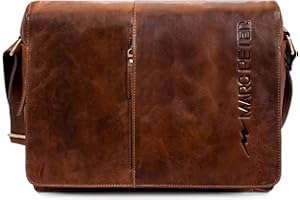 Marc Peter® Bergen leder Umhängetasche für Herren und Damen | 15.6 Zoll Laptoptasche | Aktentasche aus echtem Büffelleder