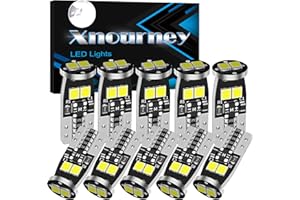 XNOURNEY 194 LED Bulb, 168 501 W5W T10 LED Bulbs Canbus Error Free for Car Dome Map Door Courtesy Trunk Parking License Plate Lights,6500K White 12V (Pack of 10)