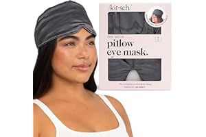 Kitsch Satin Sleep Mask - Eye Mask for Sleep, Softer Than Silk Satin Sleeping Mask Blindfold and Sleep Masks for Women and Men, Eye Care Travel Essentials - Charcoal Black