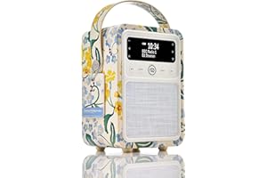 Emma Bridgewater Monty Radio Digital DAB+ con Bluetooth, FM y Función de Radio-Despertador por VQ - Alimentada por Corriente y Batería Radio Portatil con Antena y Puerto USB - Prime Rose y Olvídame