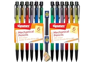 SOL 12pk Mechanical Pencils with Built-In Eraser - 0.7mm HB Lead Propelling Pencils, Includes 24 Refill Leads for Extended Writing, Durable and Comfortable, Ideal for Precise Writing and Drawing