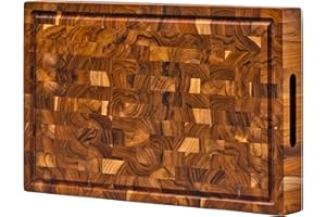 Large End Grain Chopping Board [3.8 cm Thick]. Teak Wood Butcher Block Conditioned with Beeswax, Flaxseed Oil & Lemon Oil. 43 x 28 cm Cutting Board for Kitchen by Ziruma.