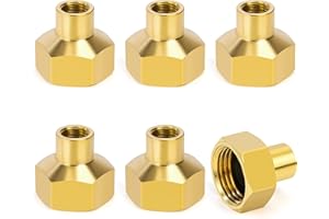 ELEGRIP 6 Stk Reduzierung Messing Rohrverschraubung, Doppelnippel Muffe 1/2" x 1/8" IG/IG Innengewinde Verbindungsstück Adapter, Doppelmuffe Anschlussnippel für Rohranschluss