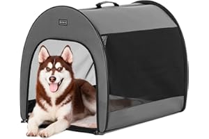 Petsfit Trasportino per Cani Pieghevole, Design Curvo, Cuccia per Cani di Taglia Media con Tasche e Cuscino, Grigio Sicuro, 57 x 77 x 63cm