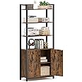 Étagère Bibliothèque VASAGLE 6 Niveaux Avec Porte - Métal Et Panneau Aggloméré - 24x60x159,5 Cm - Marron/Noir - Pour Salon Et Chambre