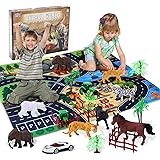 Ulikey Mini Figurines d'animaux de la Jungle, Jouets Animaux Enfants avec Tapis de Jeu, Animaux Figure en Plastique, Safari A