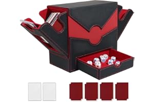 Matlarn MTG Deck Box mit Commander Display, Trading Card Storage Box für 500+ Karten, Karten Aufbewahrungsbox mit 4 Trennwänden und 2 Toploader, Sammelkarten Boxs für PTCG TCG, Schwarz Rot