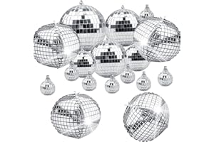 Eozighi 16 Piezas Diferentes Tamaños Bola Discoteca Espejos Plata Bola de Discoteca Bola Espejos Discoteca Bola de Espejos Discoteca, para Cumpleaños Fiesta Temática, Adornos de Navidad Decorativa
