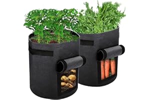 Ankier Potato Growing Bags, 2 pack 7 Gallon Vegetable Grow Bags Planter Container with Hook & Loop Window and Strap Handles - Non-woven Garden Plant Bags for Various Vegetables and Flower [Black]